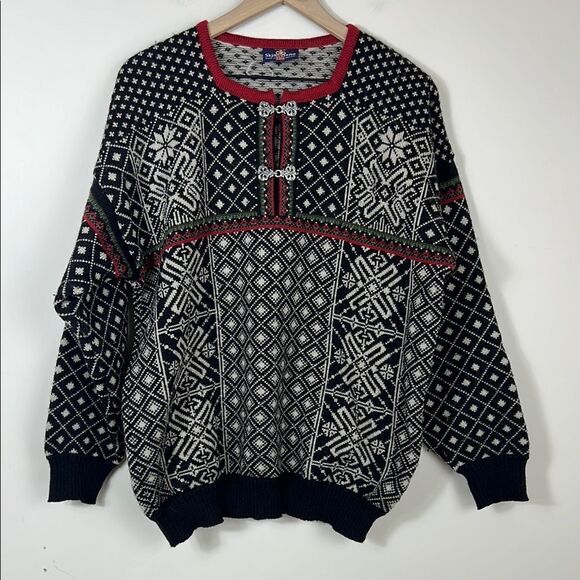 VTG Skjaeveland of Norway Sweater Fair Isle Fisherman Clasps Men's Sz M / L - Picture 1 of 12